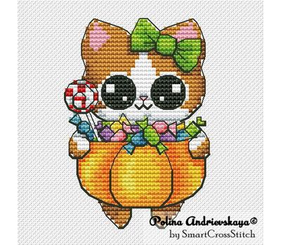 Candy Pumpkin Cat cross stitch chart
