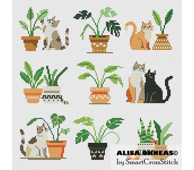 Cats and Flowers cross stitch design