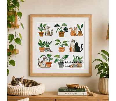 Cats and Flowers cross stitch pattern