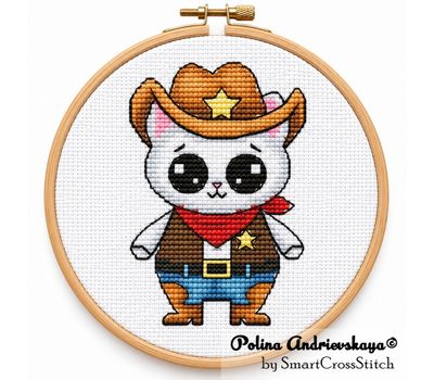 Cowboy Cat cross stitch hoopCowboy Cat cross stitch pattern