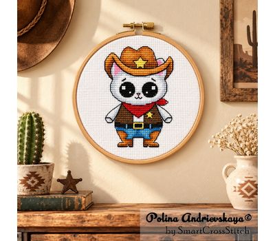 Cowboy Cat cross stitch pattern