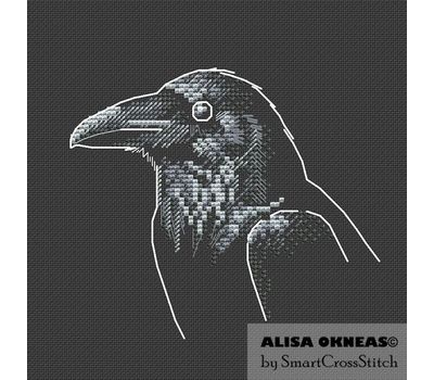 Sketch of a raven cross stitch