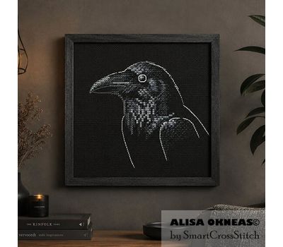 Sketch of a raven cross stitch pattern