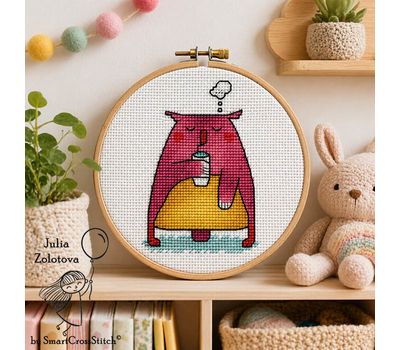 Owl With Coffee cross stitch pattern