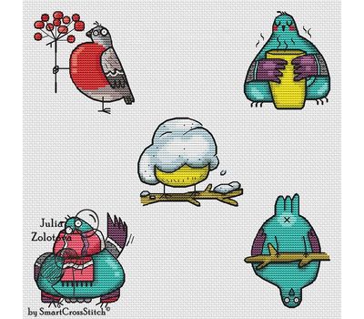 Birds set cross stitch chart