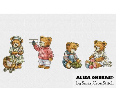 Teddy Bears - Set of 4 cross stitch charts