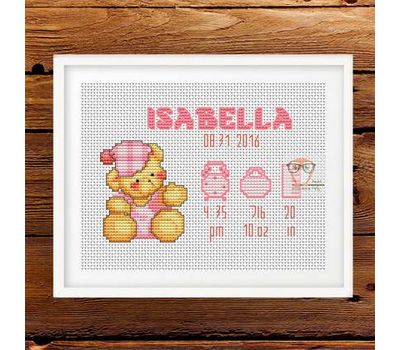 Baby Girl cross stitch pattern Teddy Bear