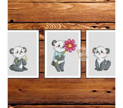 Bay Cross stitch pattern 3 Cute Pandas}