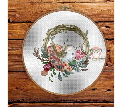 Bird Cross stitch pattern Nest Wreath}