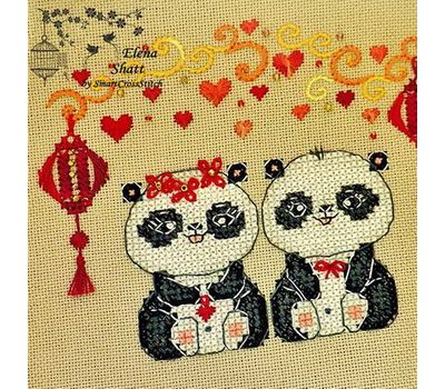 Chinese Cross Stitch pattern Pandas Love