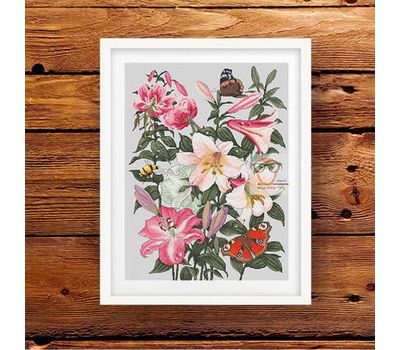 Lilies & Bumblebee Floral cross stitch pattern