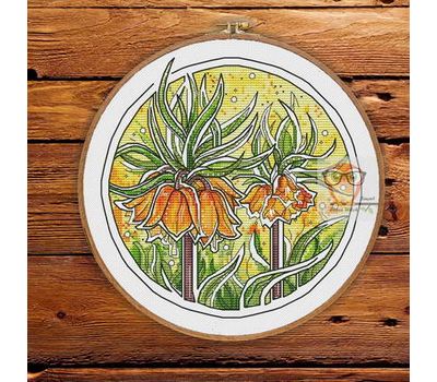 Floral round cross stitch pattern Grouse Flower}