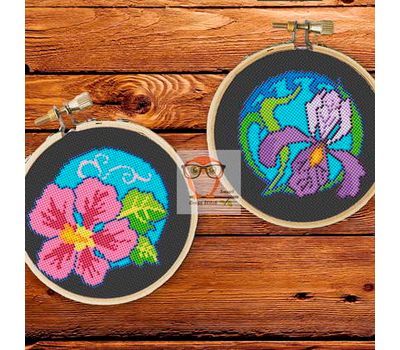 Floral round cross stitch pattern Stained Glass Flowers}