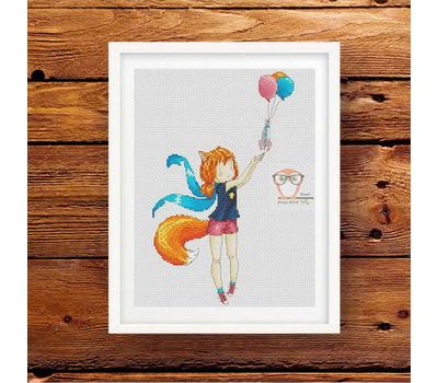 Free Cross Stitch pattern download ''Cute Fox Girl"