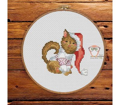 Funny Cross stitch pattern Christmas Cat With Gift}
