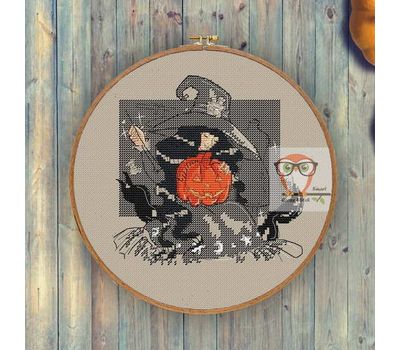 Witch with Embroidery Halloween cross stitch pattern