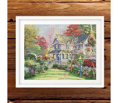 Kinkade cross stitch pattern Autumn cottage}