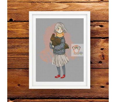 Nursery Cross stitch pattern Girl & Chicken}