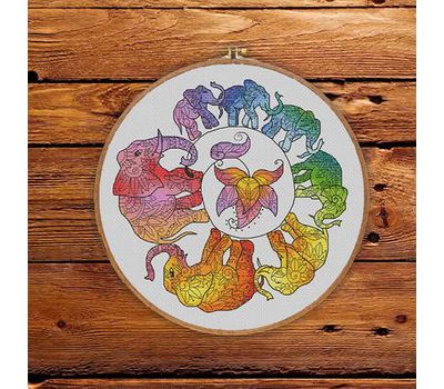 Round cross stitch pattern Rainbow Elephants}