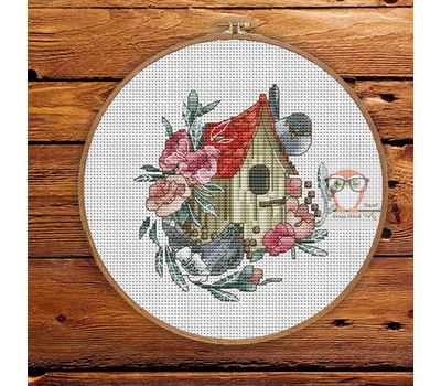 Spring Cross stitch pattern Birdhouse}