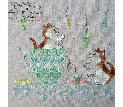 Whitework Embroidery pattern Funny Kittens