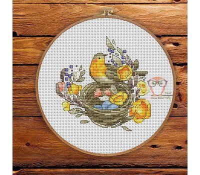 Bird Cross stitch pattern Nest with Eggs}