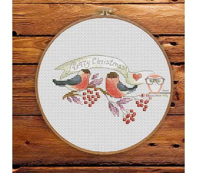 Christmas Cross stitch pattern Red Bullfinches}