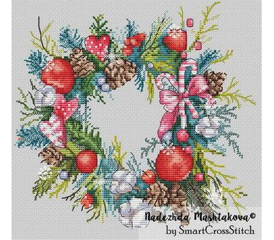 {en:Christmas Wreath Round cross stitch pattern;}