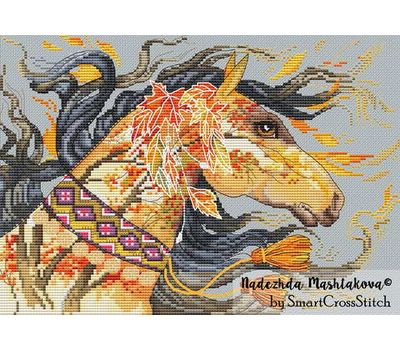 {en:Fantasy cross stitch pattern Golden Horses;}