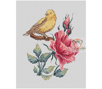 Floral cross stitch pattern Bird & Rose