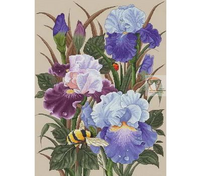 Floral cross stitch pattern Irises & Bumblebee