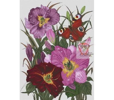 Floral cross stitch pattern Lilies & Butterfly