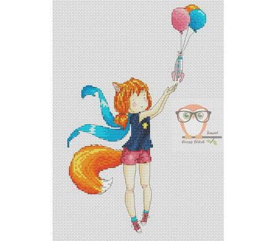 Free Cross Stitch PDF pattern ''Cute Fox Girl"