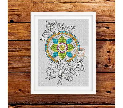 Mandala cross stitch pattern Floral Hazelnuts}