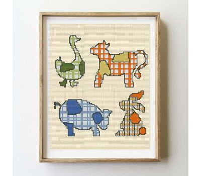 Patchwork Animals Cross stitch pattern cream canvas