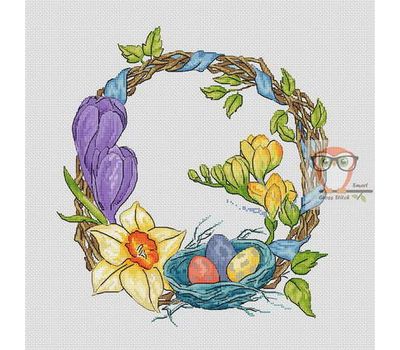 Round flower cross stitch pattern Easter Wreath