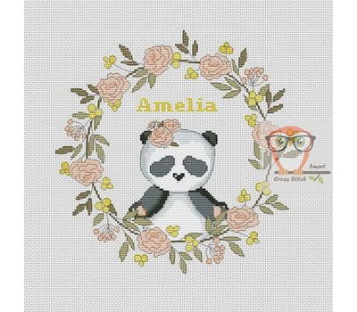 Baby Cross stitch chart Girl Name Panda Round Sampler
