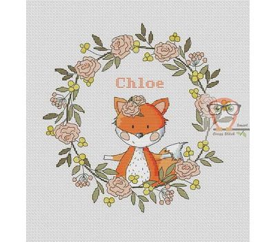 Baby Cross stitch chart Girl Sampler Little Fox