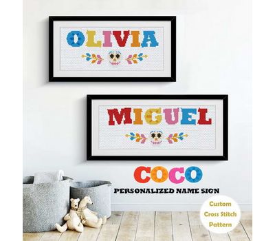 COCO cross stitch chart baby name sign