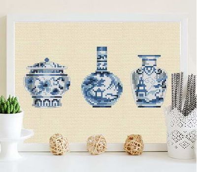 Chinese Vases oriental cross stitch chart pdf