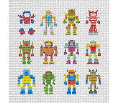 Pixel Transformers & Robots cross stitch chart pdf