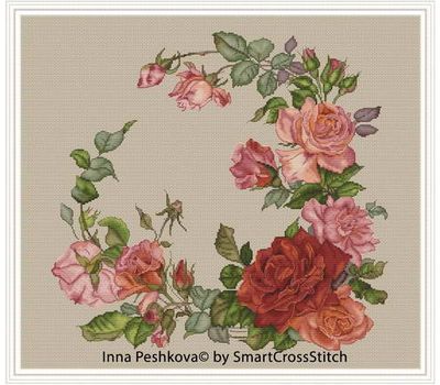 Round cross Stitch pattern Rose Wreath2