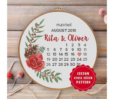 Round cross stitch pattern Wedding Calendar
