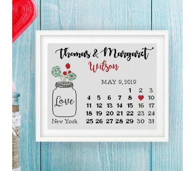 Wedding cross stitch chart Roses & Calendar