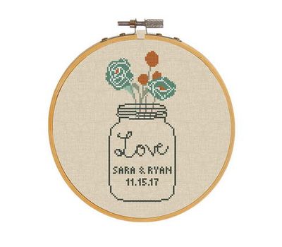 Wedding sampler cross stitch chart  Rose in a jar