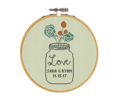 Wedding sampler cross stitch pattern  Rose in a jar