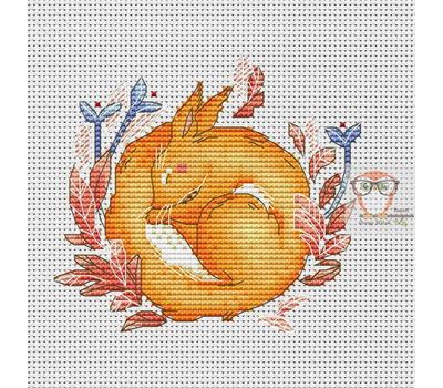 Autumn Round Cross stitch pattern Sleeping Squirrel}