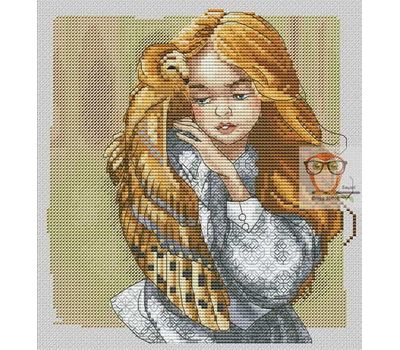 Baby Cross stitch pattern Girl with Owl}