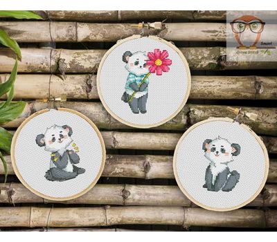 Bay Cross stitch pattern 3 Cute Pandas}