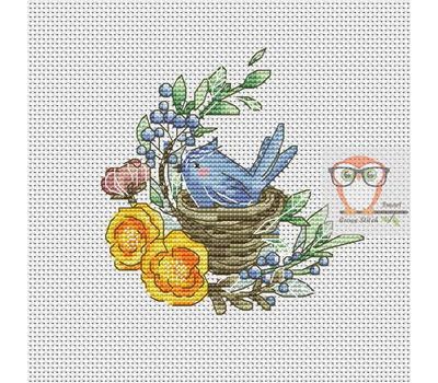 Bird Cross stitch pattern Floral Nest}